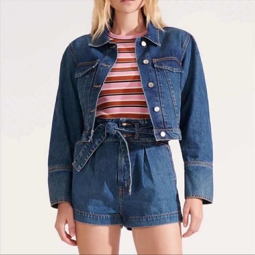 Veronica Beard Jeans DENIM Pouf Sleeve Cropped JACKET size small NWT